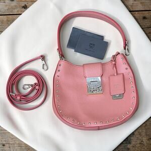 Authentic  MCM Trisha Small Cocoa Pink Leather Studded Crossbody Purse Handbag